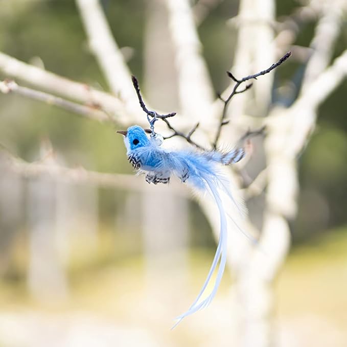 Leo's Paw Interactive Bird Simulation Cat Toy Set Realistic & Colorful with Feathers & Bells on Wand Stimulating Real-Life Flying Bird Impression for Hunting Exercise & Play (Replacement Birds 5 PCS)-Mewly Pet