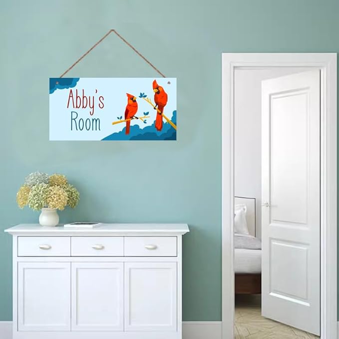 Personalized Sign Red Parrot Sign Birds Wall Art Décor For Kids Room Custom Name Door Decor, Floral Nursery Art Plate For Girls Room Boys Bedroom Garden