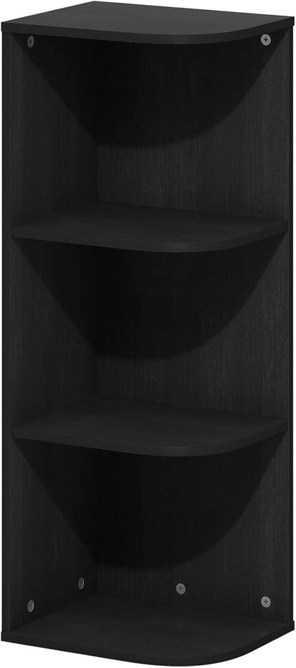 Furinno PASIR Book Shelf, 3-Tier Corner Bookshelf, Open Shelves Bookcase 9.3" x 12" x 31.5", for Living Room, Bedroom, Home Office, Blackwood
