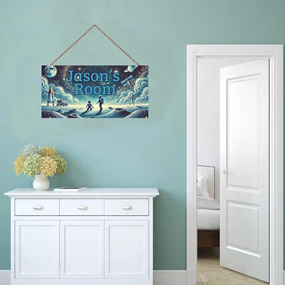 Personalized Name's Door Sign For Boys Room, Outer Space Theme Wall Art Decor, Astronaut Art Nursery Kids Room Decor