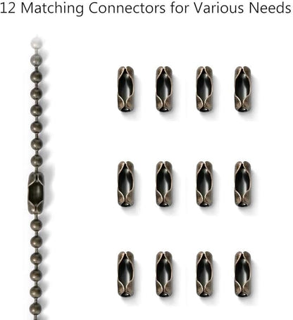 SmoTecQ Ceiling Fan Pull Chain, 120" Rust Proof Copper 3mm Beaded Extension Chains with 12 Matching Connectors, Bronze
