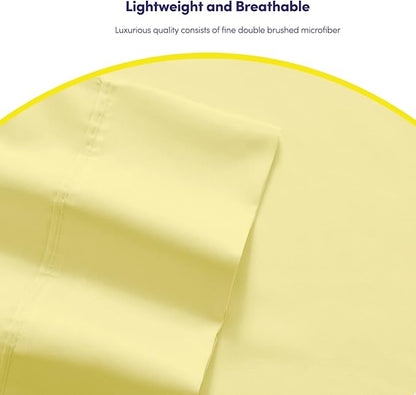 RV Queen Sheets Pale Yellow - 6 Piece 1500 Supreme Collection Fine Brushed Microfiber Deep Pocket Queen Sheet Set Bedding - 2 Extra Pillow Cases, Great Value, RV Short Queen, Pale Yellow