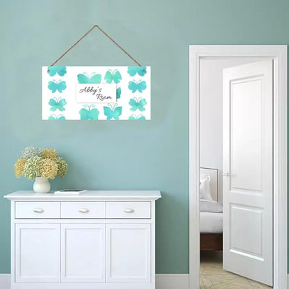 Personalized Sign Green Butterfly Plate For Girls Room and Baby Nursery Kids Bedroom Custom Name Wood Plaque Hanging Wall Art Decor Gift