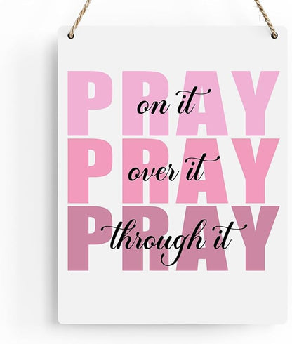 Pink Wall Decor Bible Verse Wall Art Christian Gifts for Women Room Decor for Women Girls Room Decoration Office Wall Decoration for Woman Bedroom Decor for Teen Girls Inspirational Decoration Pray Over It Wall Art