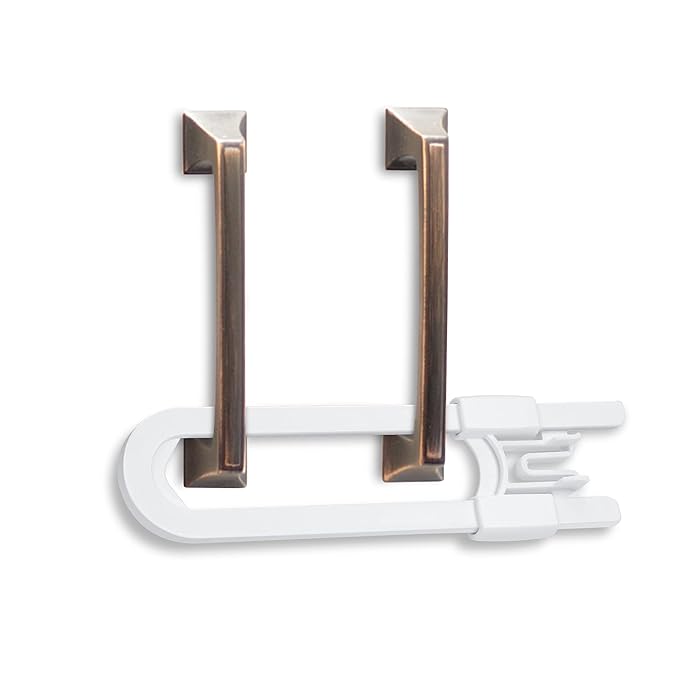 Vmaisi 10 Pack Baby Sliding Cabinet Locks - Adjustable U Shaped Child Safety Locks,Childproof Latches for Kitchen Bathroom Storage Cupboards Doors, Handles and Knobs White (10)