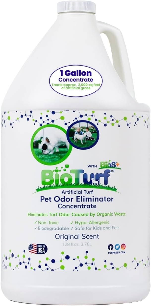 BioS+ Odor Eliminator Concentrate – Artificial Turf Cleaner for Pet Urine Outdoor & Yard Deodorizer for Dog Urine and Waste – Enzyme Formula, Safe for Pets, Kids & Plants – 1 Gallon-Mewly Pet