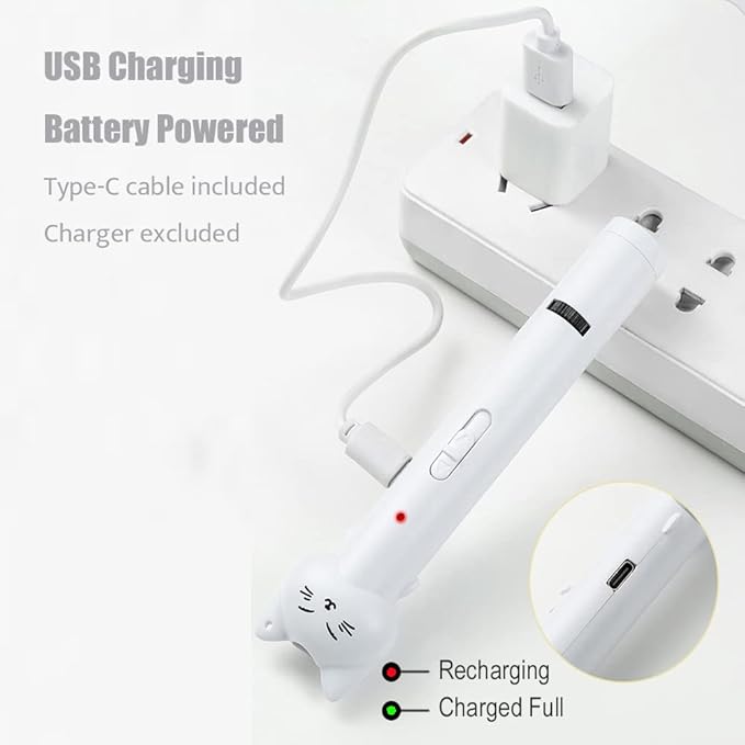 PARTSPOWER Laser Pointer Interative Cat Toy for Cats to Chase, Rechargeable Red Laser Light Pointer Exercises Training Tool for Kittens Cats Dogs (White)-Mewly Pet