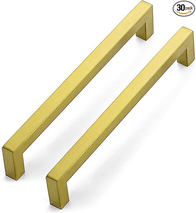 Ravinte 30 Pack 7-1/2 Inch Square Cabinet Handles Cabinet Pulls Brushed Brass Drawer Pulls Kitchen Cabinet Hardware Kitchen Handles for Cabinets Cupboard Handles Drawer Handles