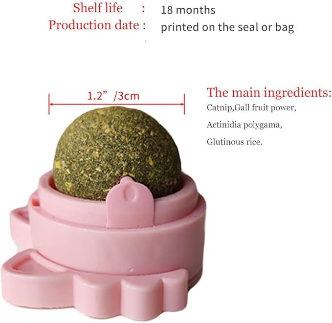 Oncpcare 3 Pack Rotatable Edible Catnip Balls for Cats Wall Cat Mints Ball Toys for Indoor Cats Cat Removal Hairball Toys Catnip Balls Treats for Kitten Kitty Playing Chewing-Mewly Pet