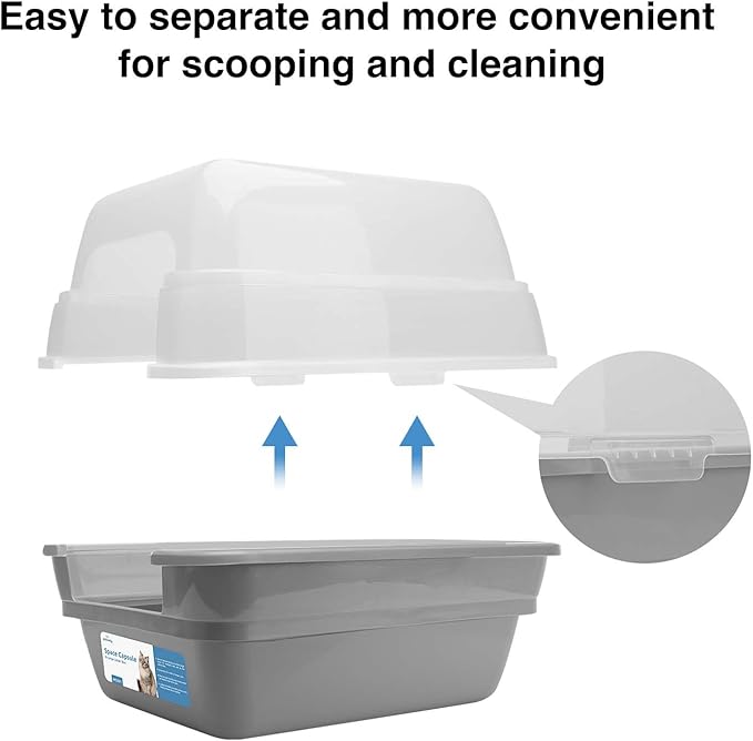 Petfamily Cat Litter Box, Large Foldable Jumbo Hooded with Transparent Lid,Grey-Mewly Pet