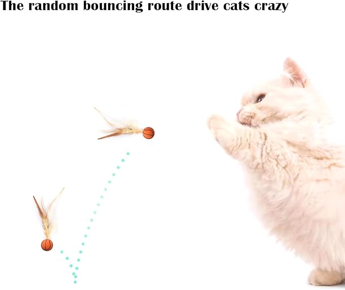 Cat Toy Balls, 5 PCS Colorful Feather Bouncy Balls for Cats No Noise Interactive Kitten Toys Cat Exercise Ball, Safe for Your Kitty (B)-Mewly Pet