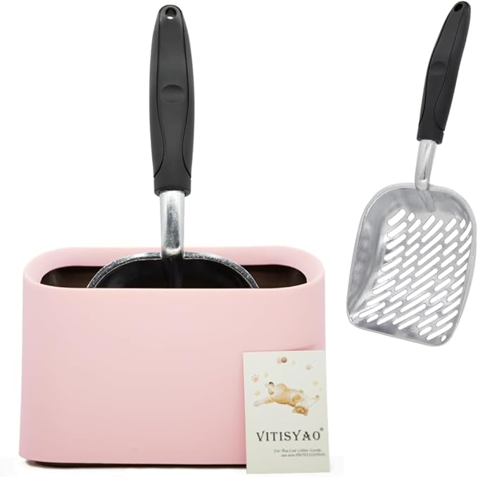 Full Metal Cat Litter Scoop with Holder – Heavy Duty Litter Scooper & Speed Sifter – Aluminum Cat Poop Scooper Captures All Clumps – Washable Stand for Easy Cleaning-Mewly Pet