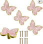 6 pcs Butterfly Shape Knobs Handle Gold Cabinet Knobs Decoration Door Handle Single Hole Handles Cabinet Drawer Dresser Kitchen Wardrobe Furniture Hardware Pulls (Pink)