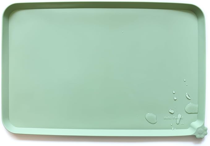 Hoki Found Large Silicone Pet Food Mats Tray - Non Slip Dog Cat Bowl Mats Placemat - Pet Feeding Mat - Waterproof Dog Cat Food Mats -Pet Water Mats for Floors - Jade-Mewly Pet