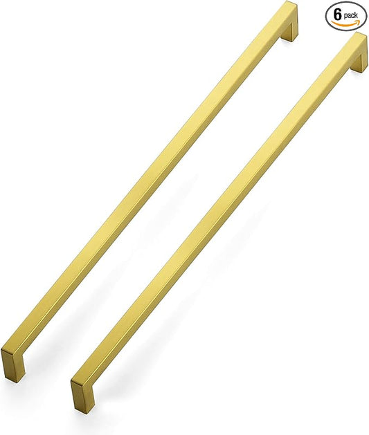 JOY DECOR 6 Pack Cabinet Handles, Gold Cabinet Pulls, 18 Inch Kitchen Closet Handles Square Drawer Pulls Stainless Steel Drawer Hardware, 458mm Hole Centers