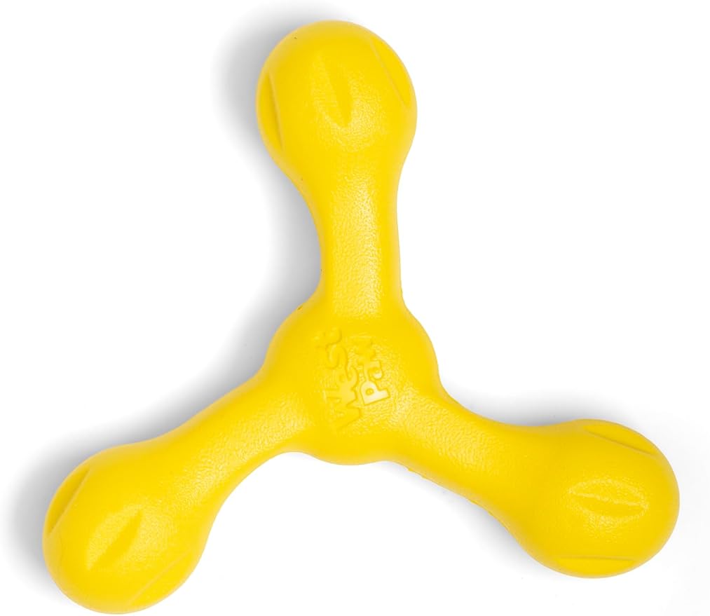 WEST PAW Zogoflex Air Skamp Tug-of-War Stick Dog Chew Toy – Hollow, Squishy Interactive Toy for Dogs, Puppies – for Chewing, Catch, Carry, Fetch, Dishwasher Safe, Latex-Free, 8.5", Dandelion Yellow-Mewly Pet