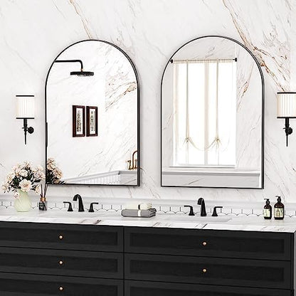 Antok Bathroom Mirror,36"x24" Wall Mirror, Decorative Mirrors Vanity Mirror Aluminum Alloy Frame Contemporary Hanging Mirror for Living Room Bathroom Entryway,Black,Arched