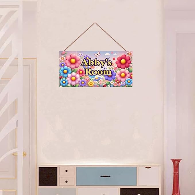 Personalized Sign Butterfly Sign Wall Art Décor For Kids Room Custom Name Door Decor, Flowers Floral Nursery Art Plate For Girls Room Boys Bedroom Garden