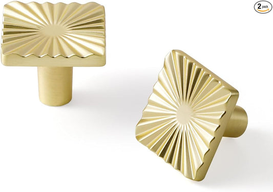 2 Pack Gold Cabinet Knobs Square Brushed Brass Drawer Pulls Bathroom Dresser Handles Hardware Zinc Alloy
