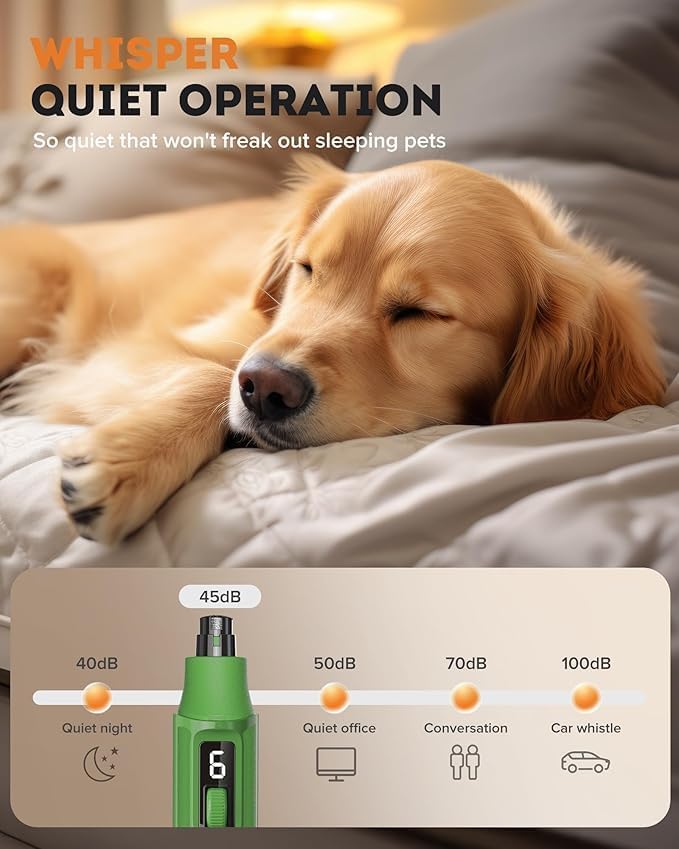 YABIFE 7-Speed Pet Nail Grinder with Light – Heavy Duty, Whisper Quiet Nail Trimmer for Dogs, Cats, Birds & Small Animals – Single-Handed Operation-Mewly Pet