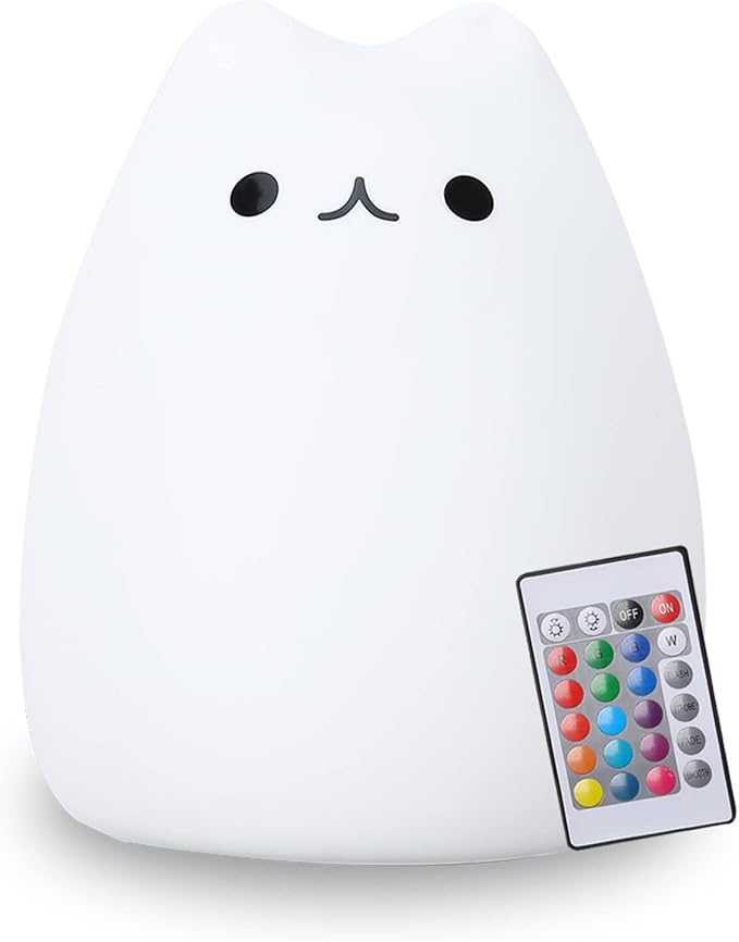 ZKLiLi Cute Cat Nursery Night Lights USB Rechargeable Cat Lamp Nightlight Birthday Christmas Gift with Warm White and 7-Color Breathing Modes for Kids Baby Children (renqimao)