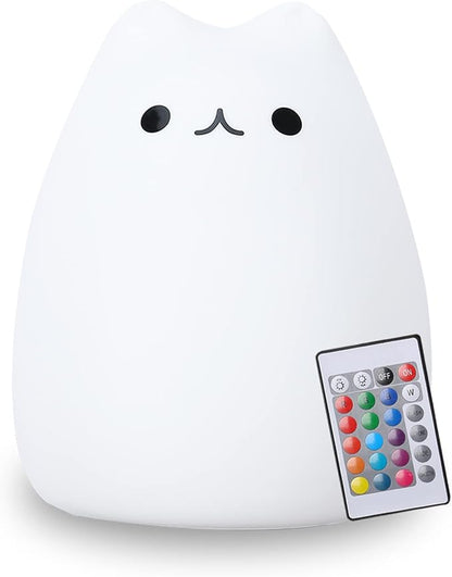 ZKLiLi Cute Cat Nursery Night Lights USB Rechargeable Cat Lamp Nightlight Birthday Christmas Gift with Warm White and 7-Color Breathing Modes for Kids Baby Children (renqimao)