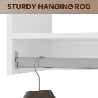 ROOMTEC 19.5" Tall Hanging Closet Unit, Modular Closet System with Hanging Rod, Wardrobe Organizer for Bedroom or Walk-in Closet, Wall Mounted, Customizable Clothes Storage Unit, White