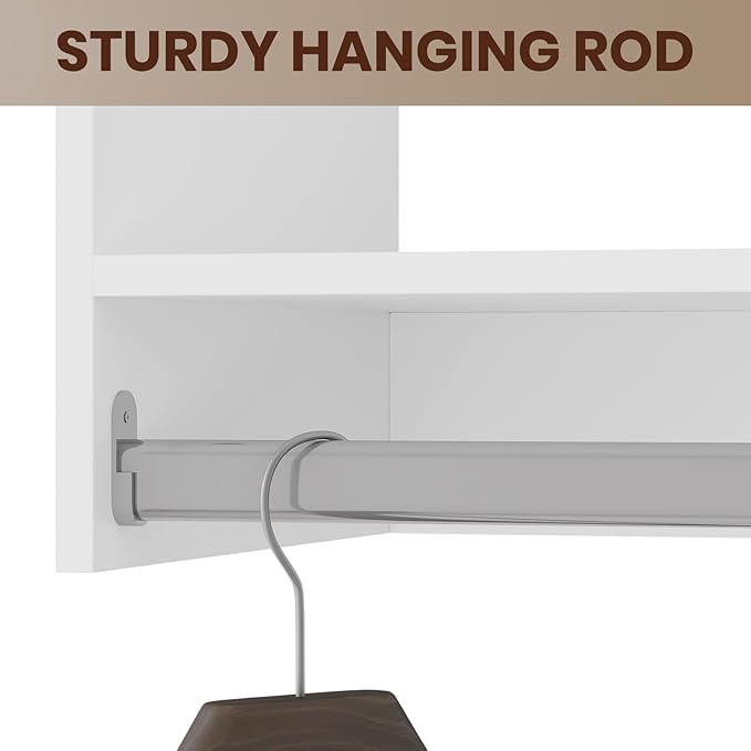 ROOMTEC 25.5" Double Hanging Closet Unit, Modular Closet System with Hanging Rod, Wardrobe Organizer for Bedroom or Walk-in Closet, Wall Mounted, Customizable Clothes Storage Unit, White