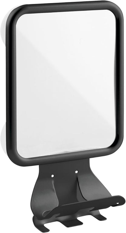 mDesign Large Modern Metal Suction Shaving Mirror Center for Bathroom Showers and Tubs - Holders for Shaving Cream and Razors - Matte Black