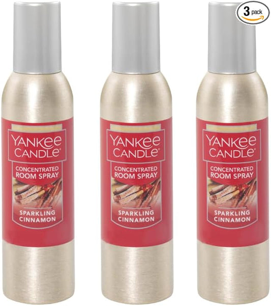 Yankee Candle Concentrated Air Freshener Room Spray, Odor Eliminator for Home, Bathroom, Sparkling Cinnamon, 1.5 Oz (Pack of 3)