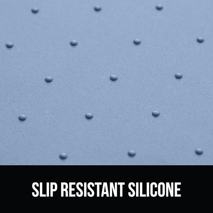 GORILLA GRIP 100% Waterproof Raised Edge BPA Free Silicone Pet Feeding Mat, Dog Cat Food Mats Contain Spills Protects Floors, Placemats for Cats and Dogs Water Bowl, Pets Accessories 16x10, Blue-Mewly Pet