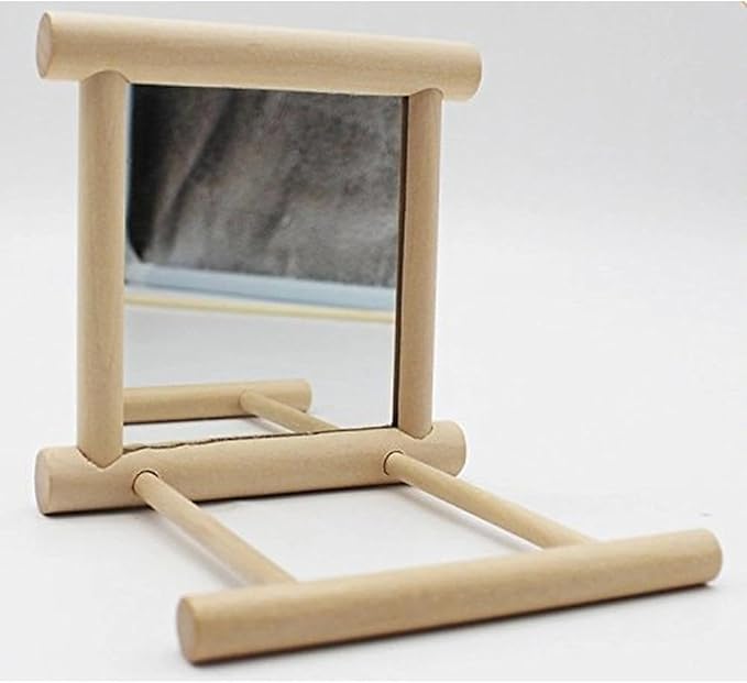 Bird Mirror with Swing and Perch for Parakeets Cockatiels Lovebirds Finches - Wooden Interactive Hanging Cage Toy, 3.7 x 3.5 x 3.5 Inch, 1 Pack-Mewly Pet