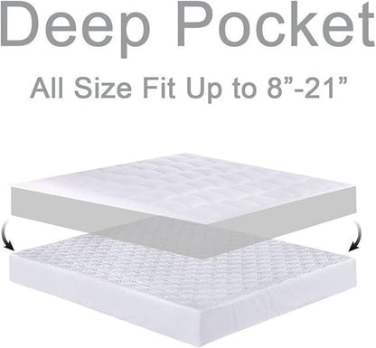 Mattress Topper King for Back Pain, Extra Thick Mattress Pad Cover, Plush Pillow Top, Deep Elastic Pocket, White