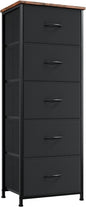 Somdot Tall Dresser for Bedroom with 5 Drawers, Storage Organizer Chest of Drawers with Removable Fabric Bins for Closet Bedside Living Room Laundry Entryway Hallway, Black Rustic Brown