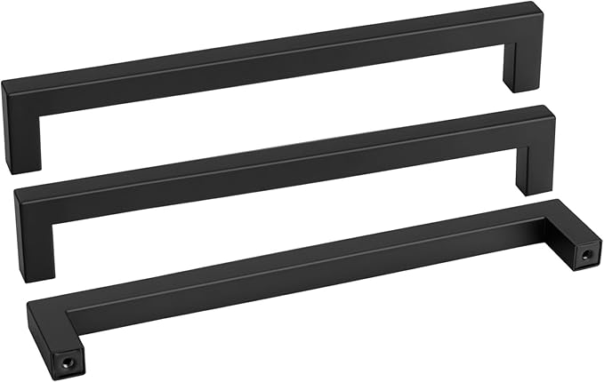 goldenwarm 100 Pack 11-1/3 Inch Black Cabinet Handles Matte Black Drawer Pulls Stainless Steel Cabinets Hardware Square Bar Modern for Kitchen Bathroom Cupboard