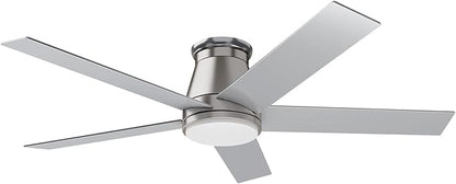wurzee 52" Flush Mount Ceiling Fan Brushed Nickel Ceiling Fan 6 Speeds DC Reversible Motor, Timing, Dimmable, 5 Blades for Bedroom,Living, Dining Indoor Patio Porch Garage Shop