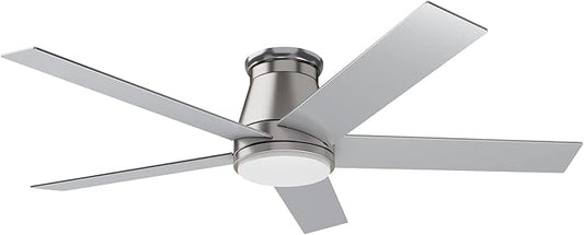 wurzee 52" Flush Mount Ceiling Fan Brushed Nickel Ceiling Fan 6 Speeds DC Reversible Motor, Timing, Dimmable, 5 Blades for Bedroom,Living, Dining Indoor Patio Porch Garage Shop