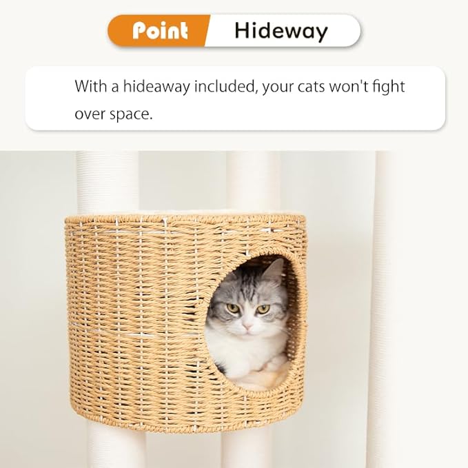 Wooden Cat Tree for Large Cats, Modern Multi-Level Condo with Natural Wood, Indoor Cat Furniture for Medium and Big Pets (Cream Y909S)-Mewly Pet