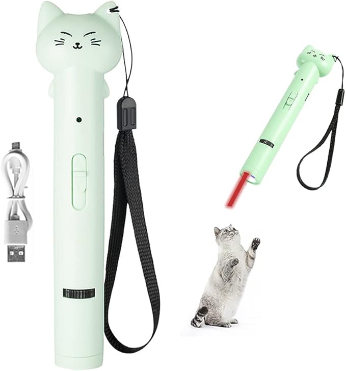 PARTSPOWER Laser Pointer Interative Cat Toy for Cats to Chase, Rechargeable Red Laser Light Pointer Exercises Training Tool for Kittens Cats Dogs (Green)-Mewly Pet