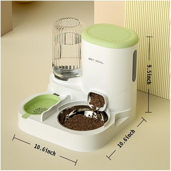 Automatic Cat Feeder & Water Dispenser - Dual Container for Dry/Wet Food, Two-in-One Upgraded Gravity Feeder and Water Dispenser Combo Set for Cats and Dogs.(Green)-Mewly Pet