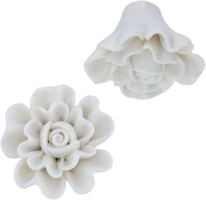 4PCS 1.57" × 1.14" Ceramics White Rose Knobs Flower Shaped Drawer Pulls for Cupboard with 2 Kinds of Screws