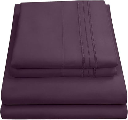 Queen Size Bed Sheets - Breathable Luxury Sheets with Full Elastic & Secure Corner Straps Built In - 1800 Supreme Collection Extra Soft Deep Pocket Bedding Set, Sheet Set, Queen, Purple