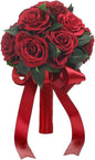 Wedding Bouquet Bride Flower Bridal Bouquets, Ribbon Artificial Rose Wedding Bouquets for Bride Bridesmaid Bouquet Dark Red Rose Bouquet Bride Bridesmaid Holding Flower for Wedding Decor