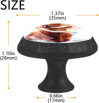 4 Pack Cabinet Knobs Highland Cow Clouds Drawer Pulls Crystal Glass Round Knobs Handles for Dressers Drawer Bathroom Kitchen Cupboards Wardrobes Hardware Furniture Knobs