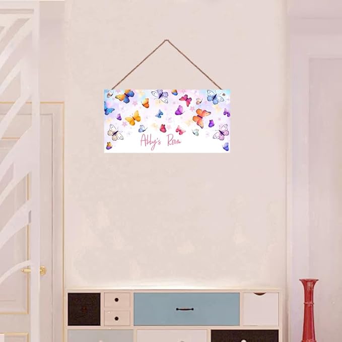 Personalized Butterfly Floral Name Signs for Girls Room Bedroom Door Hanging Wooden Signs Custom Baby Name with Colorful Butterfly Door Hanger Baby Nursery Room Customized Kid Room Décor