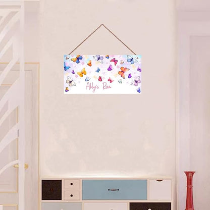 Personalized Butterfly Floral Name Signs for Girls Room Bedroom Door Hanging Wooden Signs Custom Baby Name with Colorful Butterfly Door Hanger Baby Nursery Room Customized Kid Room Décor