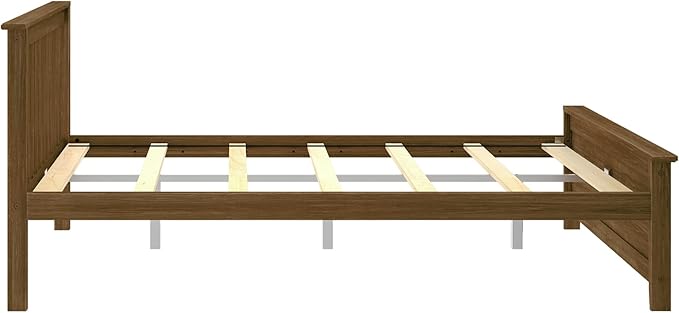 Max & Lily Queen Bed Frame with Slatted Headboard, Solid Wood Platform Bed for Kids, No Box Spring Needed, Easy Assembly, Walnut