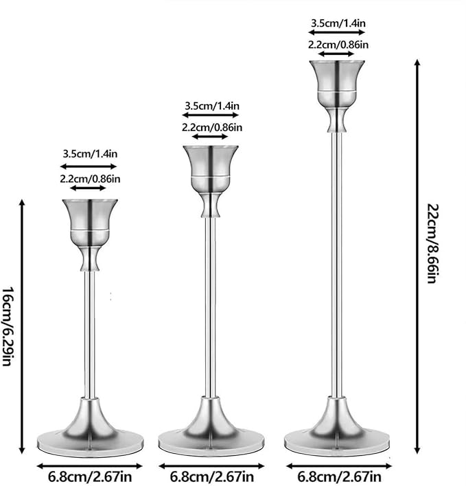 Candlestick Holder for Taper Candles Hi-Q Candle Holders (3PCS, Silver)