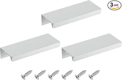 uxcell Cabinet Finger Edge Pull, 3pcs 80mm / 3.15" Aluminum Alloy Back Mount Hidden Cabinet Pulls Concealed Handle for Home Kitchen Drawer Cabinet, Silver