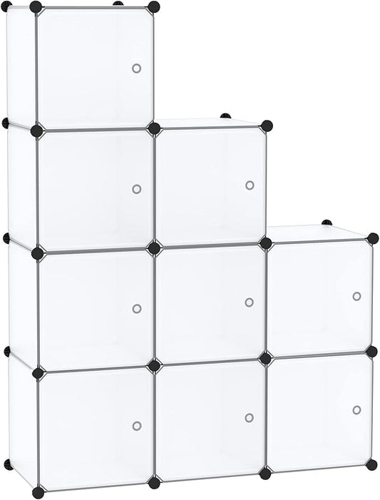 C&AHOME Cube Storage Organizer with Doors, 9-Cube Shelves, Closet Cabinet, DIY Plastic Modular Bookshelf Ideal for Bedroom, Living Room, 36.6”L x 12.4”W x 36.6”H White USBTM3009B-DOOR